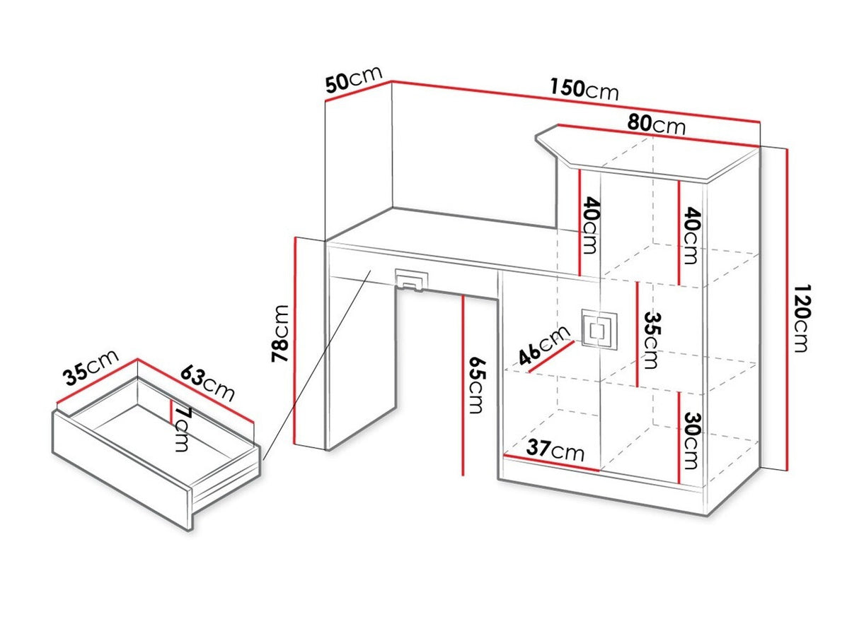 Íróasztal Nico (Niczi NI11), Szín: Világos tölgy + Fehér