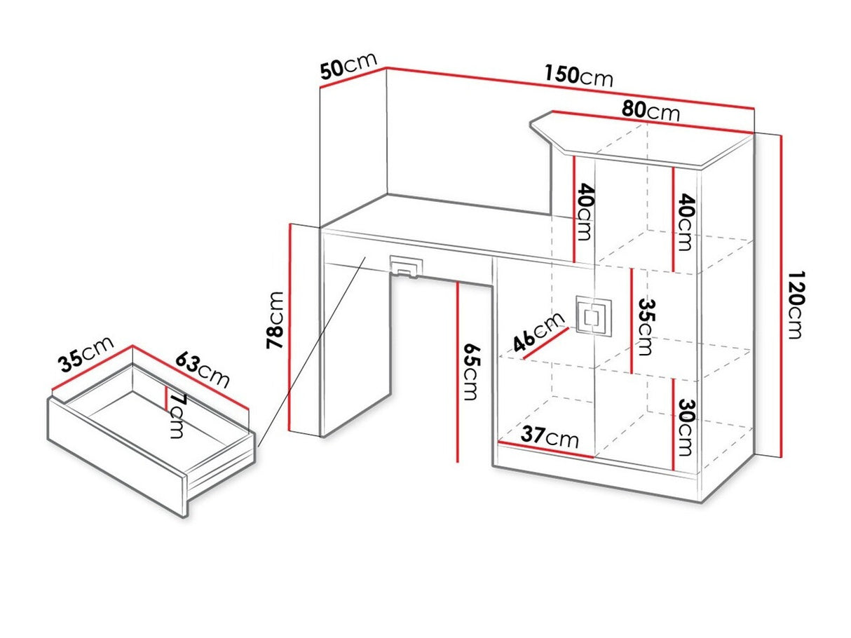 Íróasztal Nico (Niczi NI11), Szín: Világos tölgy + Fehér + Türkiz