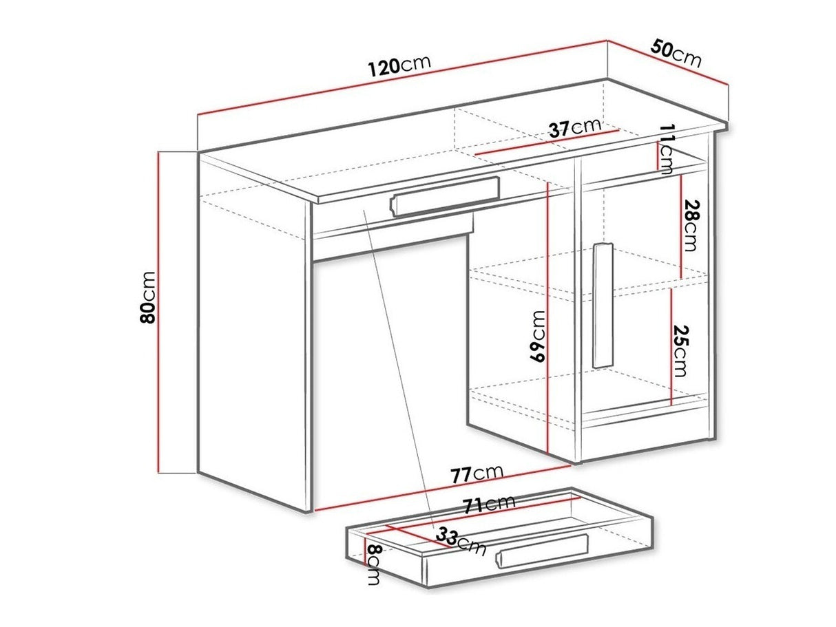 Íróasztal Guliver 120 (Raliv RL09), Szín: Fehér + Fényes fehér + Szürke