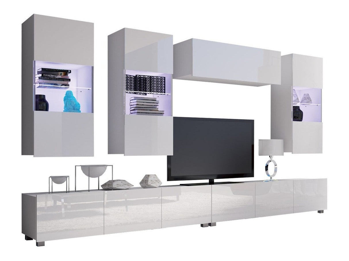 Nappali szett Calabrini (Bralani V, Led világítás: Igen fehér, Szín: Fehér + Fényes fehér