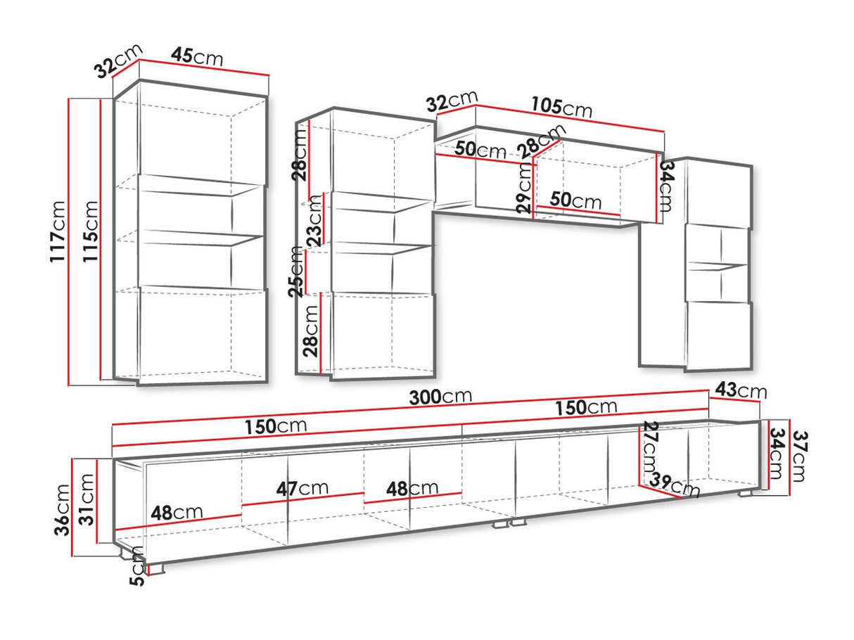 Nappali szett Calabrini (Bralani V, Led világítás: Igen fehér, Szín: Fehér + Fényes fehér