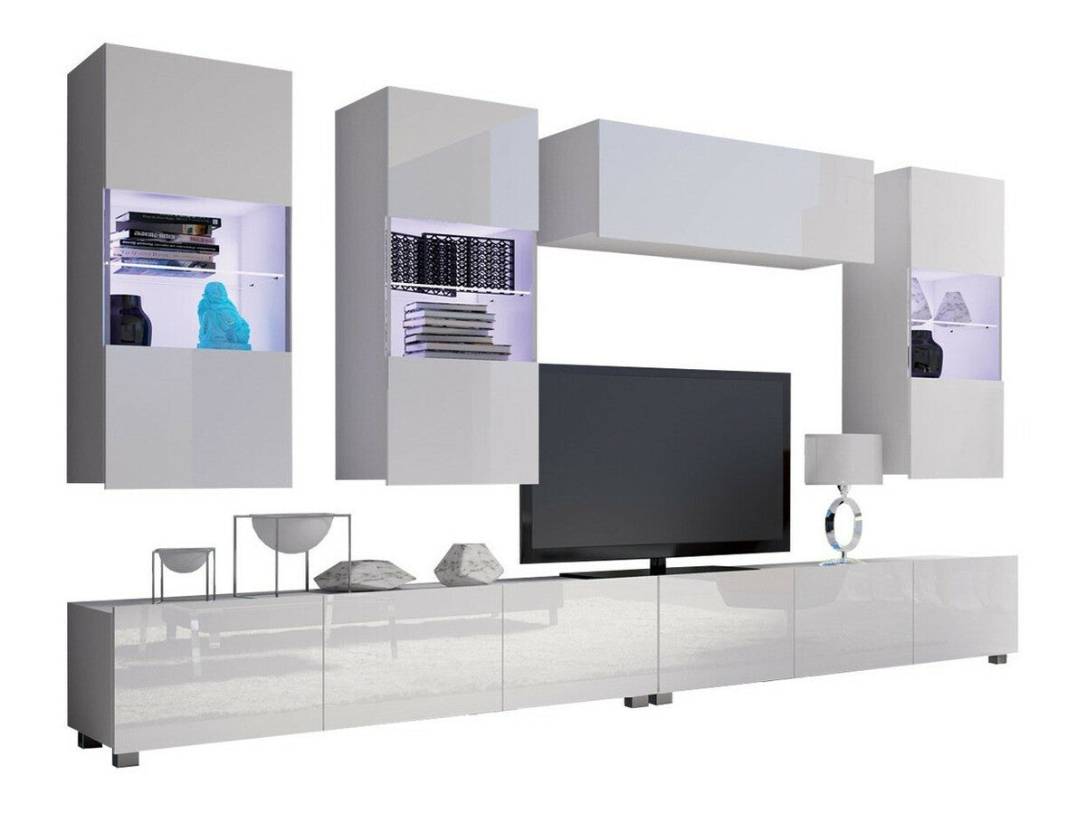 Nappali szett Calabrini (Bralani V, Led világítás: Ez kék, Szín: Fehér + Fényes fehér