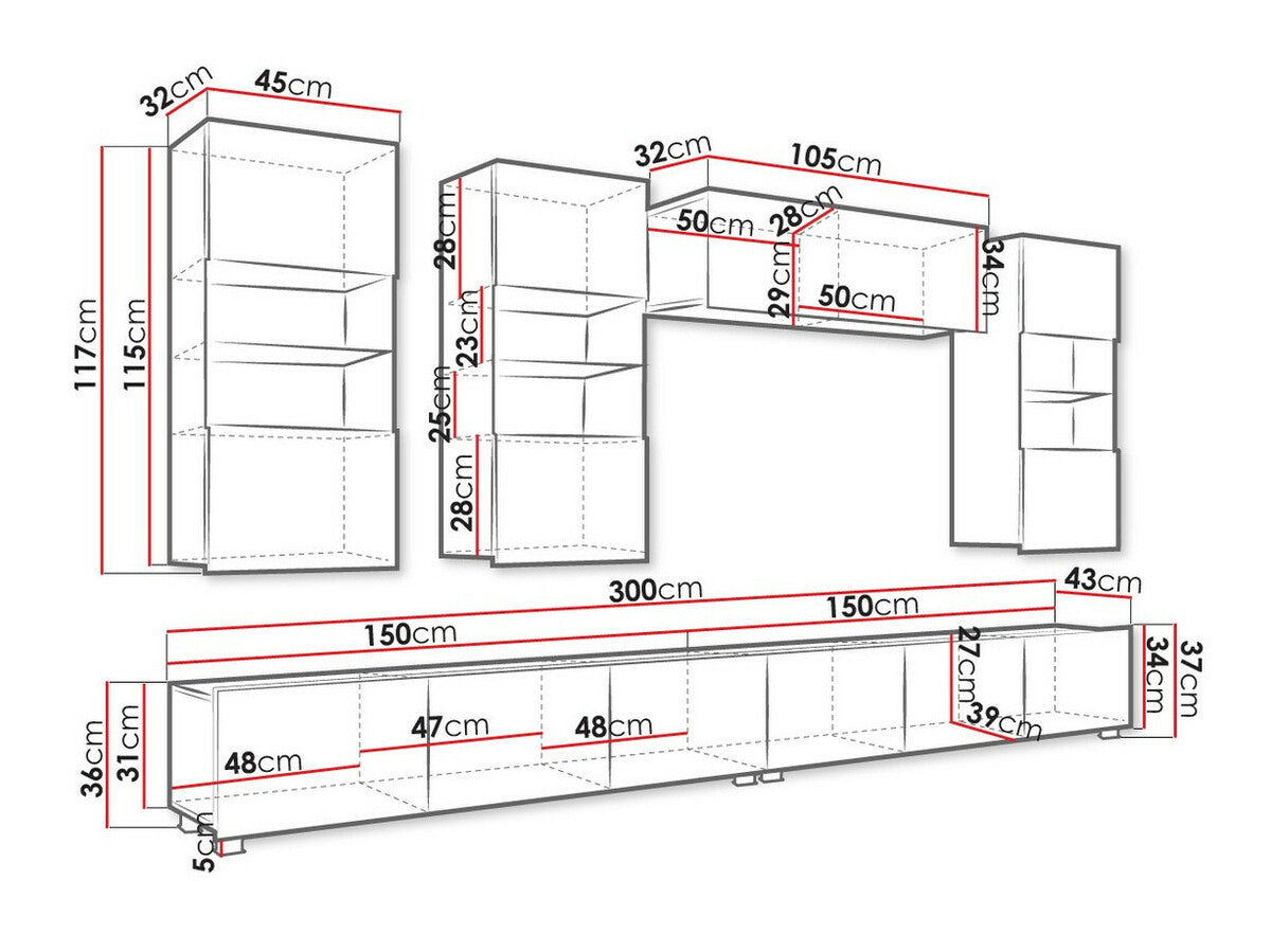 Nappali szett Calabrini (Bralani V, Led világítás: Igen fehér, Szín: Fényes fehér + Fényes fekete