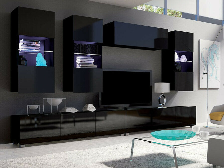 Nappali szett Calabrini (Bralani V, Led világítás: Nem, Szín: Fekete + Fényes fekete