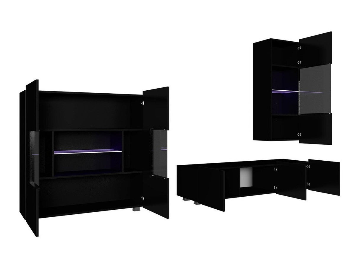 Nappali szett Calabrini (Bralani VII), Szín: Fehér + Fényes fehér, Led világítás: Ez kék