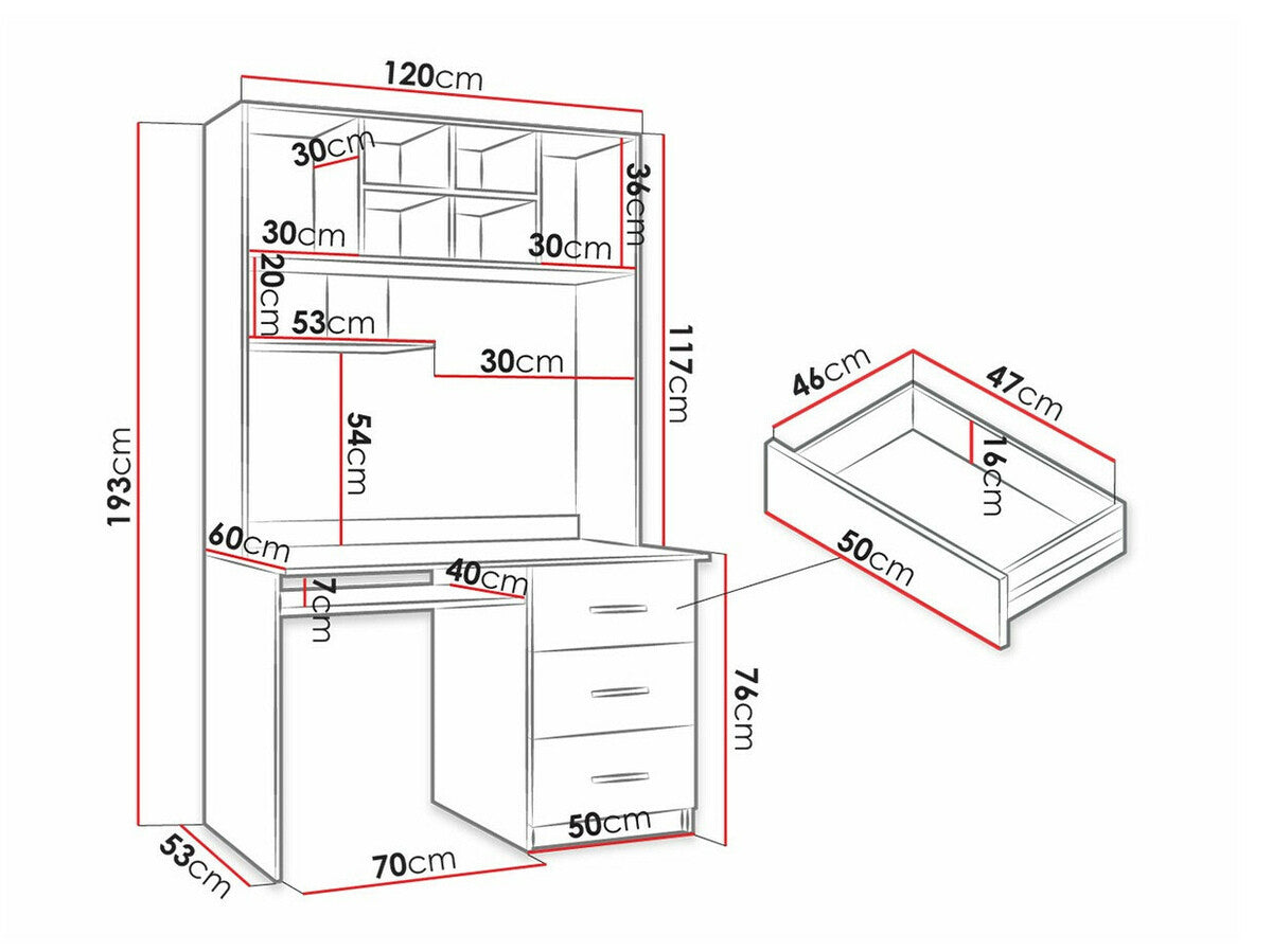 Íróasztal RAJ (Paradise PD3), Szín: Fehér + Fényes rózsaszínű