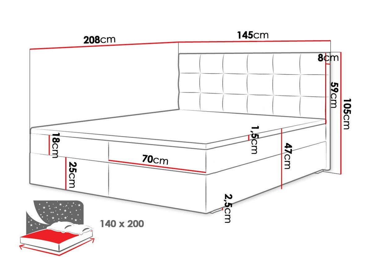 Kontinentális ágy FADO 2 (Derisio 2), Alvó felület mérete: 140 x 200 cm, Szín: Rico 19