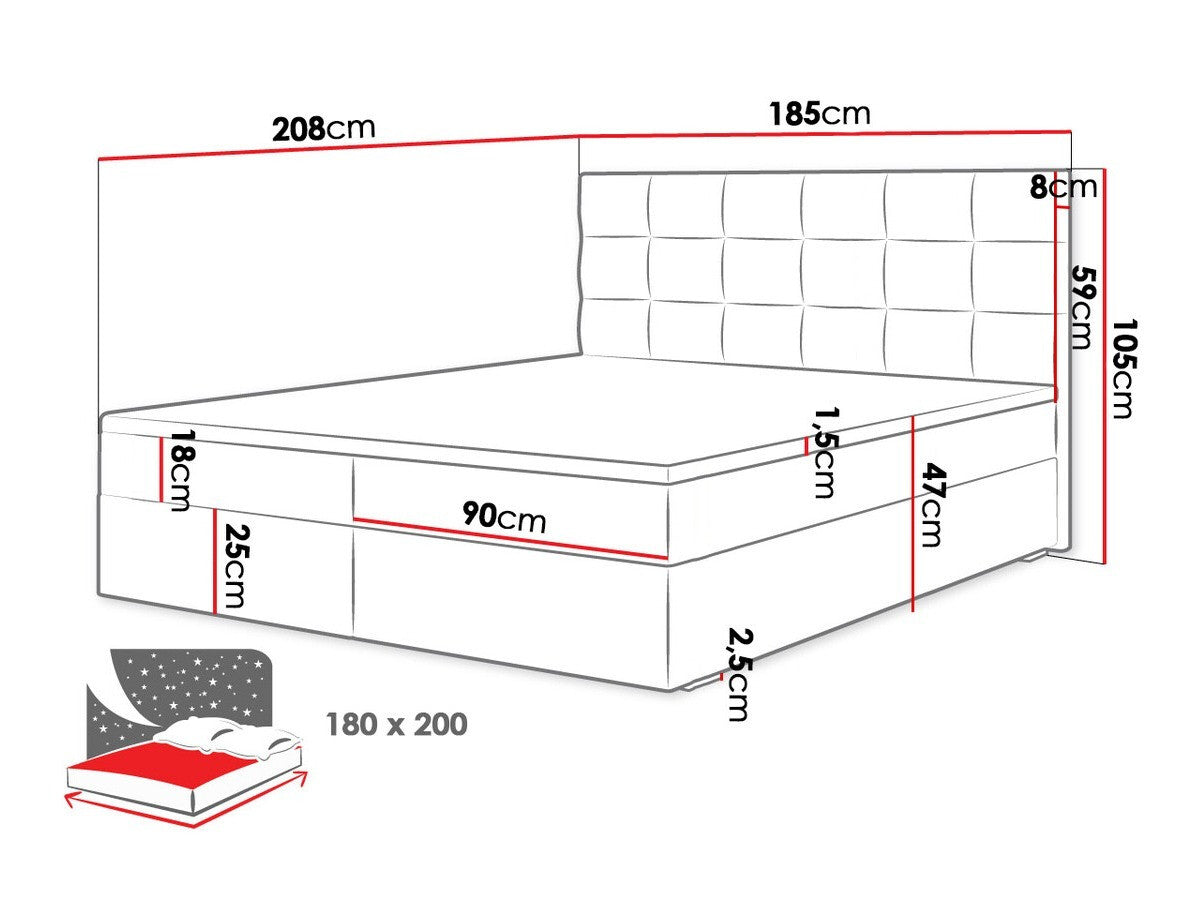 Kontinentális ágy FADO 2 (Derisio 2), Alvó felület mérete: 180 x 200 cm, Szín: Rico 20