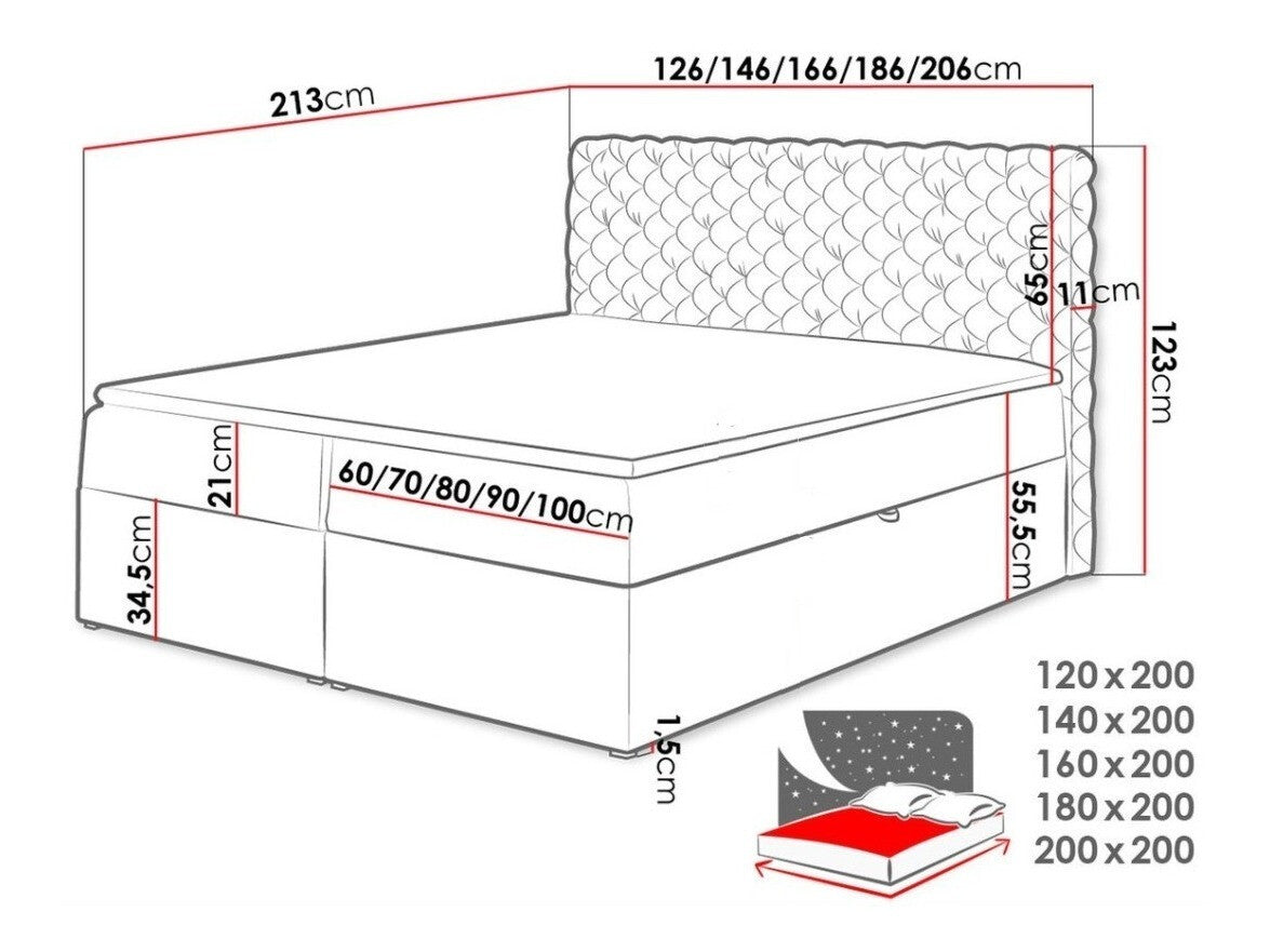 Kontinentális ágy CHESTERFIELD, Szín: Magic Velvet 2225, Alvó felület mérete: 200 x 200 cm