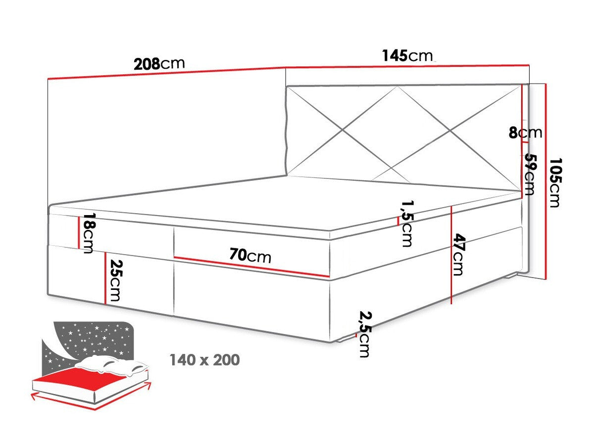 Kontinentális ágy FADO 4 (Derisio 4), Alvó felület mérete: 140 x 200 cm, Szín: Rico 18