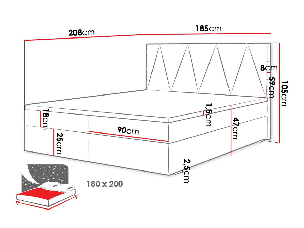 Kontinentális ágy FADO 3 (Derisio 3), Alvó felület mérete: 180 x 200 cm, Szín: Rico 01