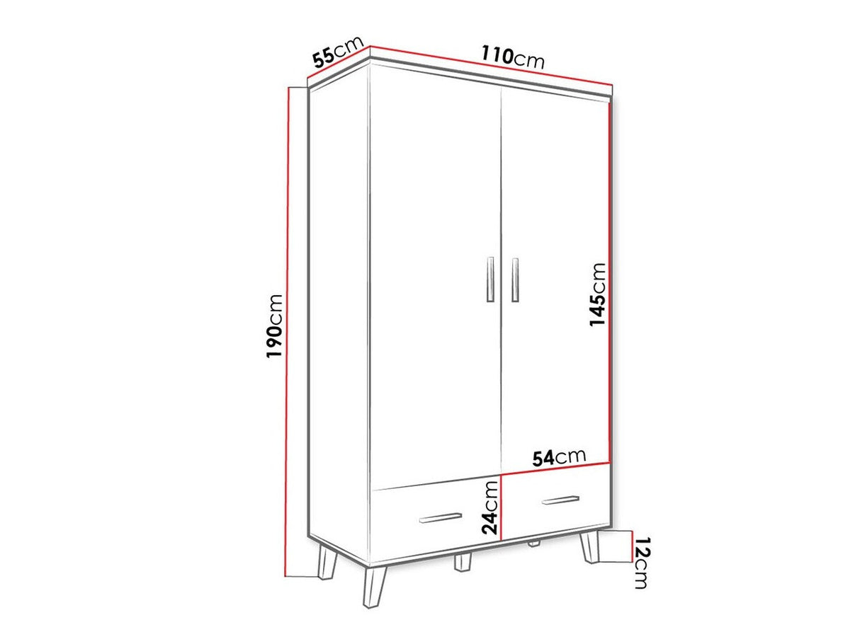 Gardróbszekrény LOTTA 2D2S (Sanna 2D2S), Szín: Wotan tölgy + Fekete