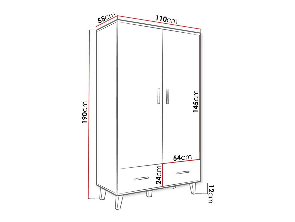 Gardróbszekrény LOTTA 2D2S (Sanna 2D2S), Szín: Fehér + Sonoma tölgy