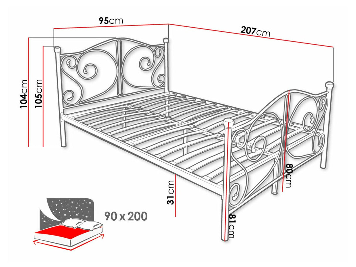 Ágy ROLEMI, Szín: Fekete, Alvó felület mérete: 90 x 200 cm