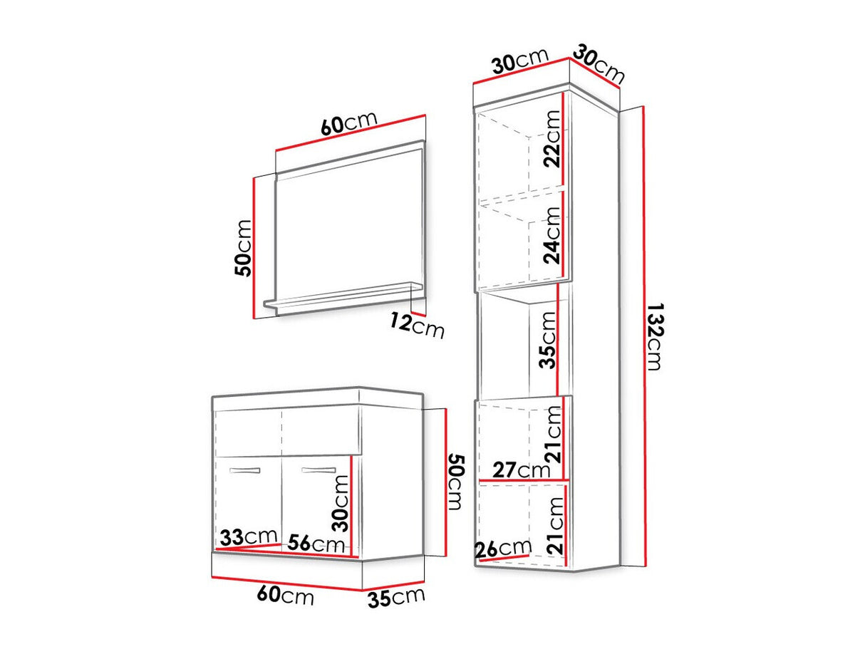 Fürdőszoba garnitúra Montreal (Floryna), Szín: Fehér + Fényes fehér