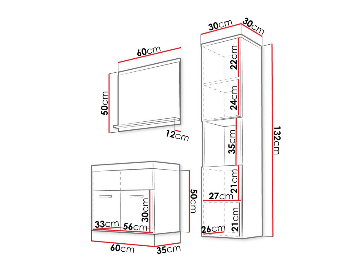 Fürdőszoba garnitúra Montreal (Floryna), Szín: Fehér + Fényes szürke