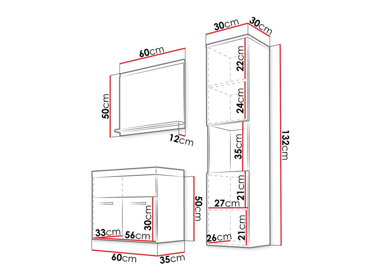 Fürdőszoba garnitúra Montreal (Floryna), Szín: Wotan tölgy + Fényes fehér