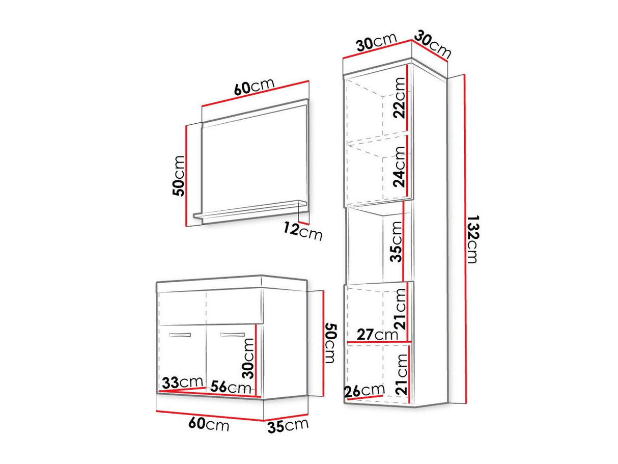 Fürdőszoba garnitúra Montreal (Floryna), Szín: Matera szürke + Fényes fehér