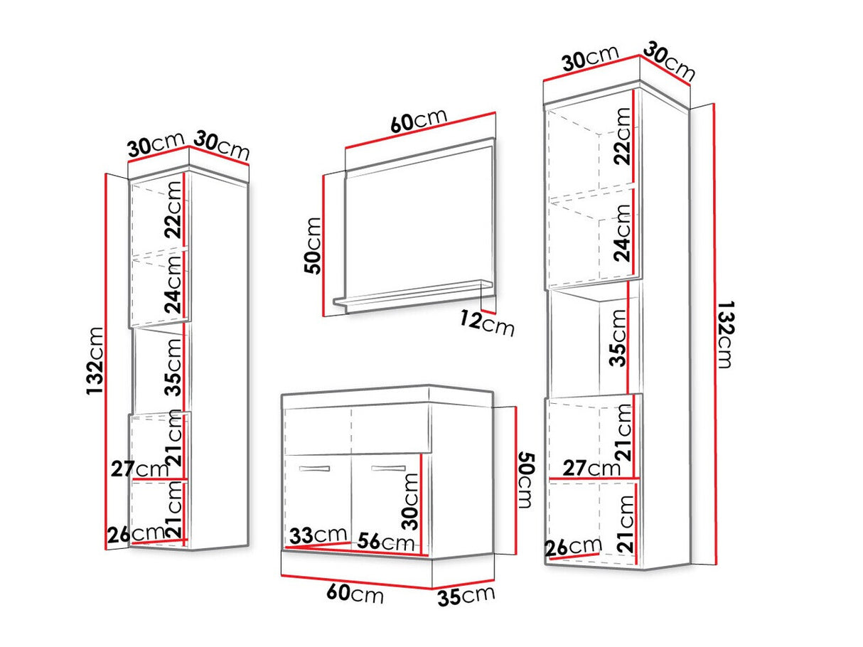 Fürdőszoba garnitúra Montreal XL (Floryna XL), Szín: Fehér + Fényes fehér