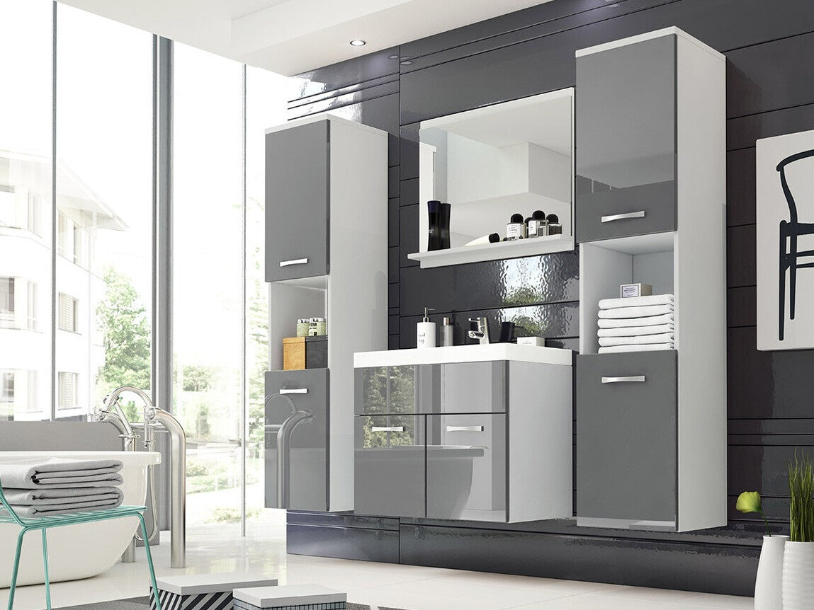 Fürdőszoba garnitúra Montreal XL (Floryna XL), Szín: Fehér + Fényes szürke