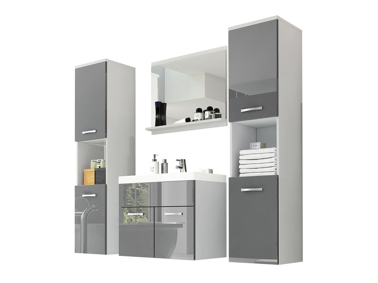Fürdőszoba garnitúra Montreal XL (Floryna XL), Szín: Fehér + Fényes szürke