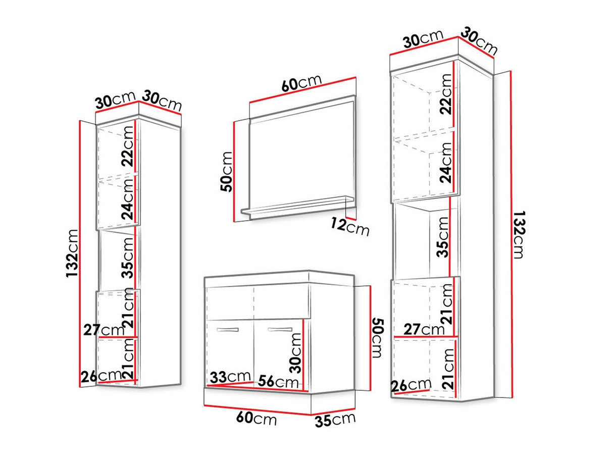 Fürdőszoba garnitúra Montreal XL (Floryna XL), Szín: Fehér + Fényes szürke