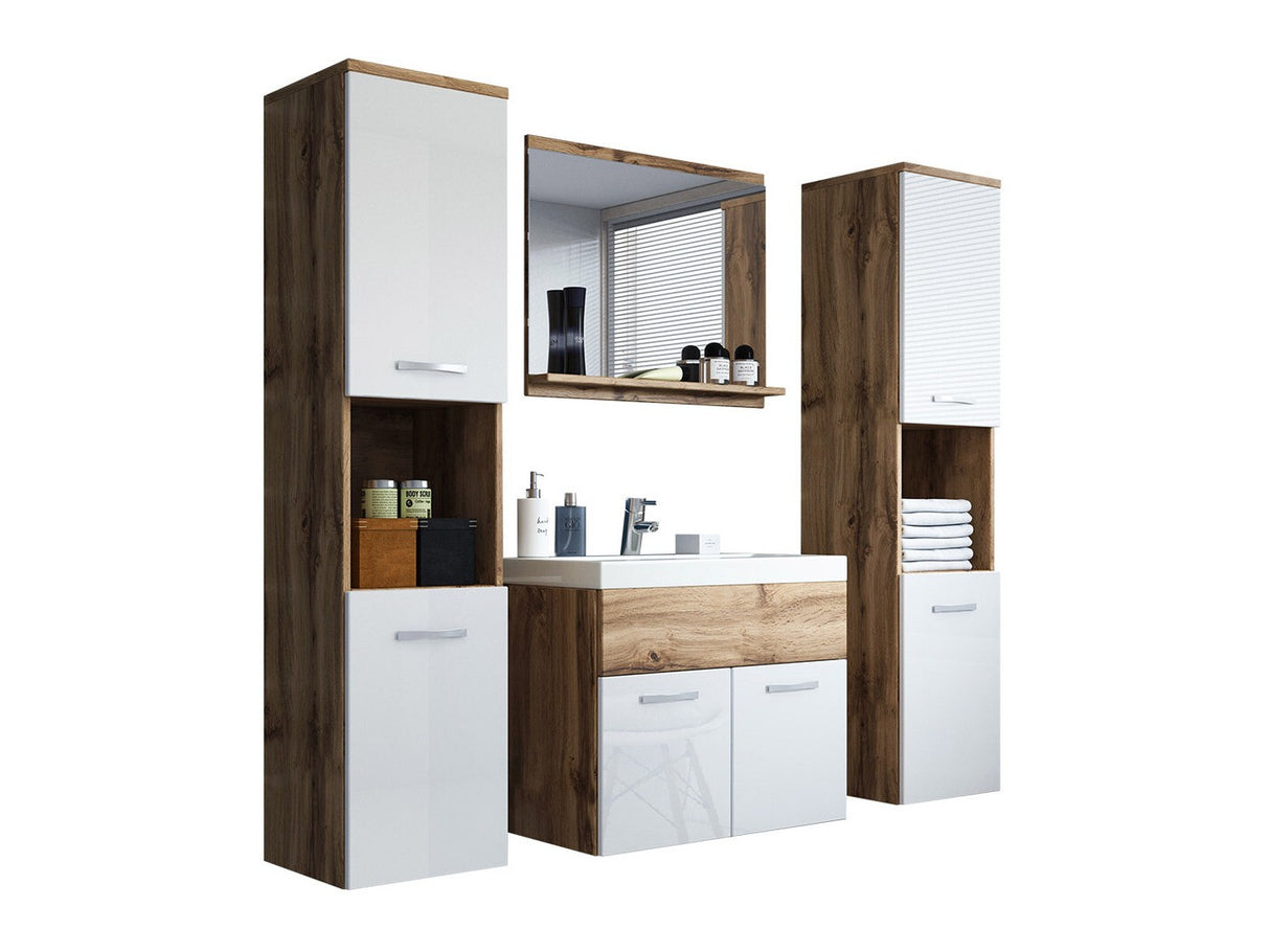 Fürdőszoba garnitúra Montreal XL (Floryna XL), Szín: Wotan tölgy + Fényes fehér
