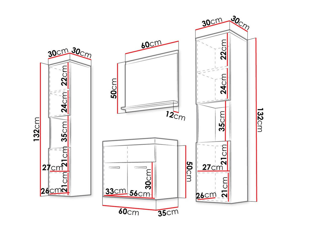 Fürdőszoba garnitúra Montreal XL (Floryna XL), Szín: Wotan tölgy + Fényes fehér
