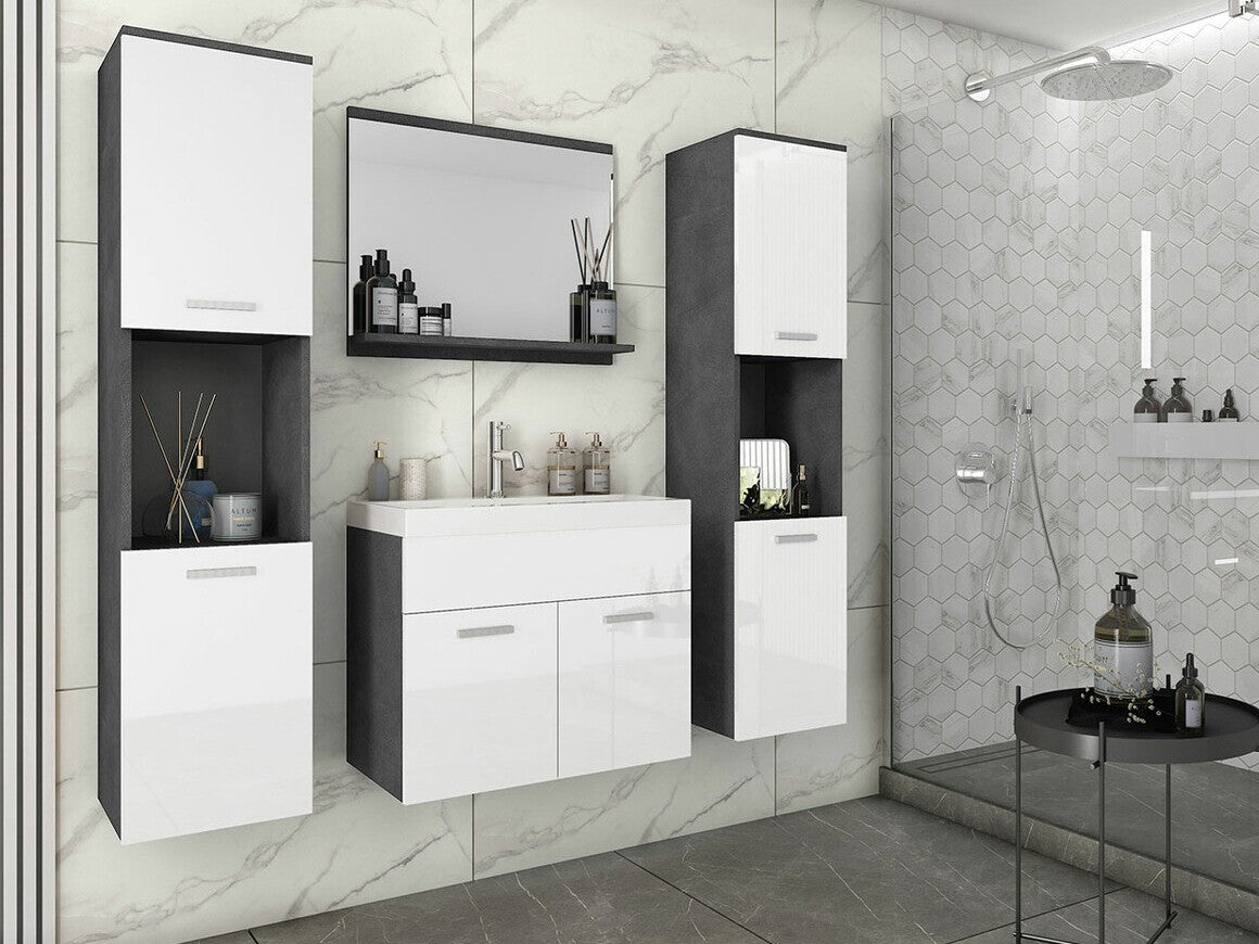 Fürdőszoba garnitúra Montreal XL (Floryna XL), Szín: Matera szürke + Fényes fehér