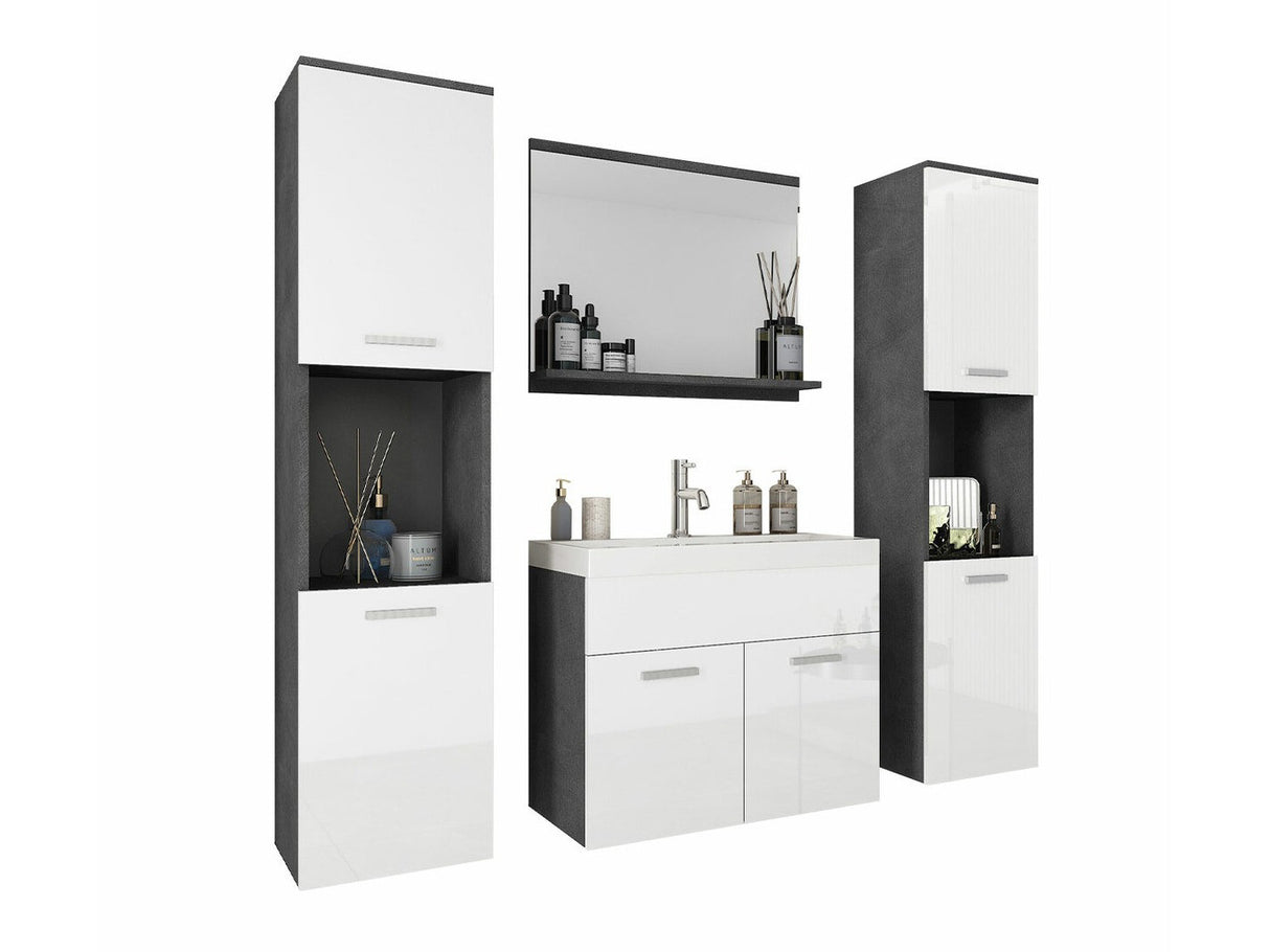 Fürdőszoba garnitúra Montreal XL (Floryna XL), Szín: Matera szürke + Fényes fehér