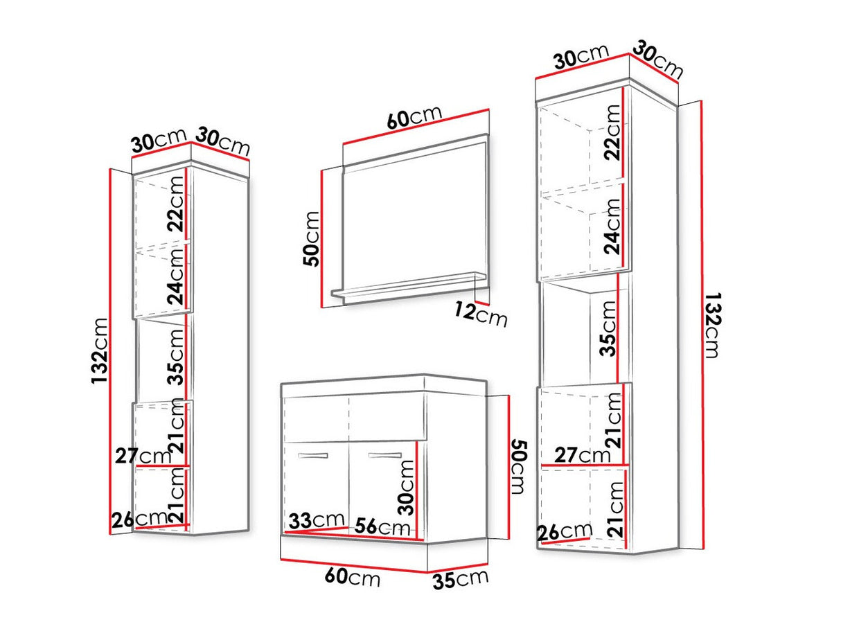 Fürdőszoba garnitúra Montreal XL (Floryna XL), Szín: Matera szürke + Fényes fehér