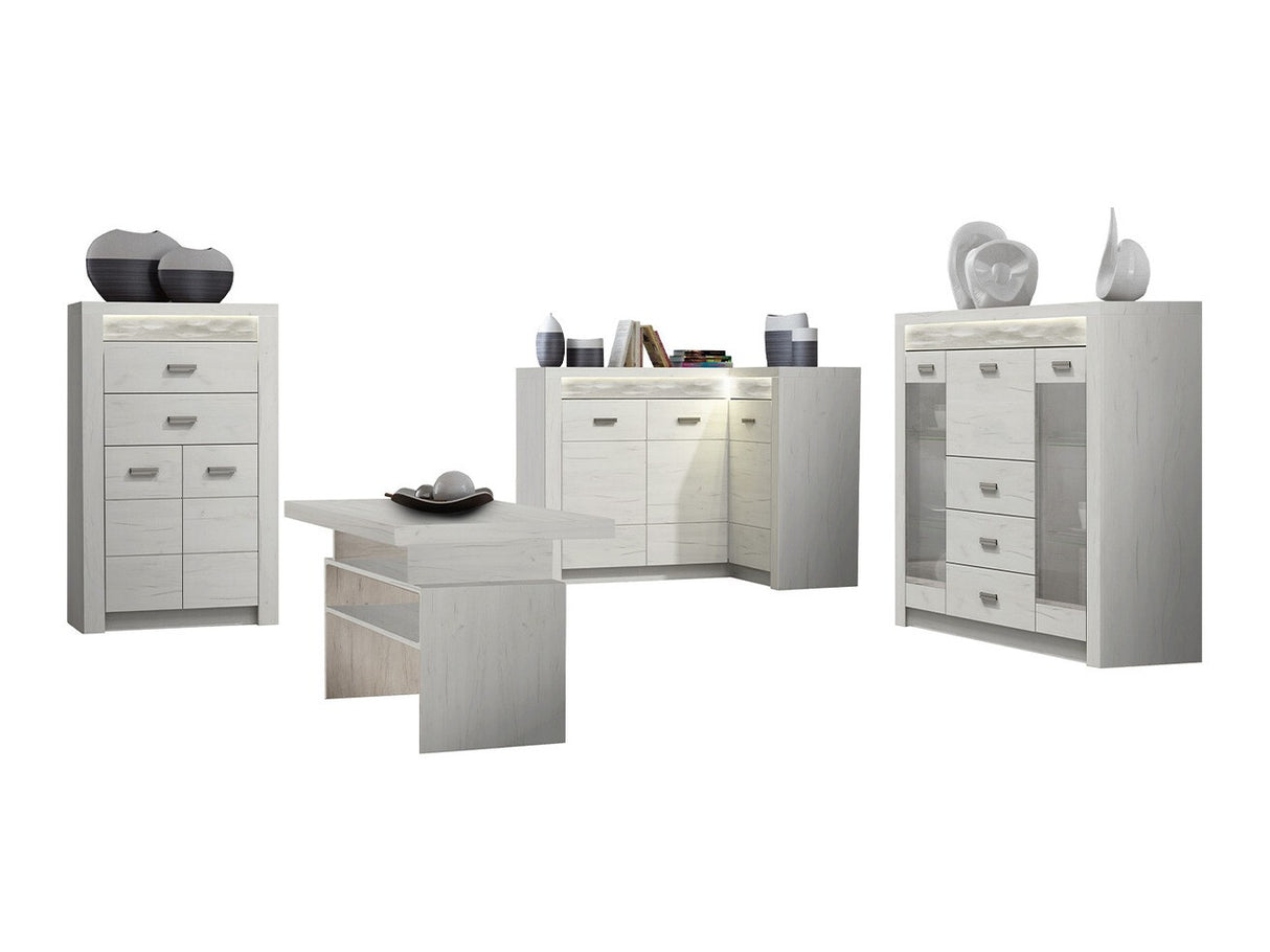 Nappali szett Indianapolis II (Nadia II), Szín: Kézműves fehér, Led világítás: Nem