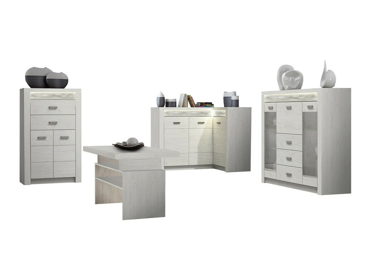 Nappali szett Indianapolis II (Nadia II), Szín: Kézműves fehér, Led világítás: Igen