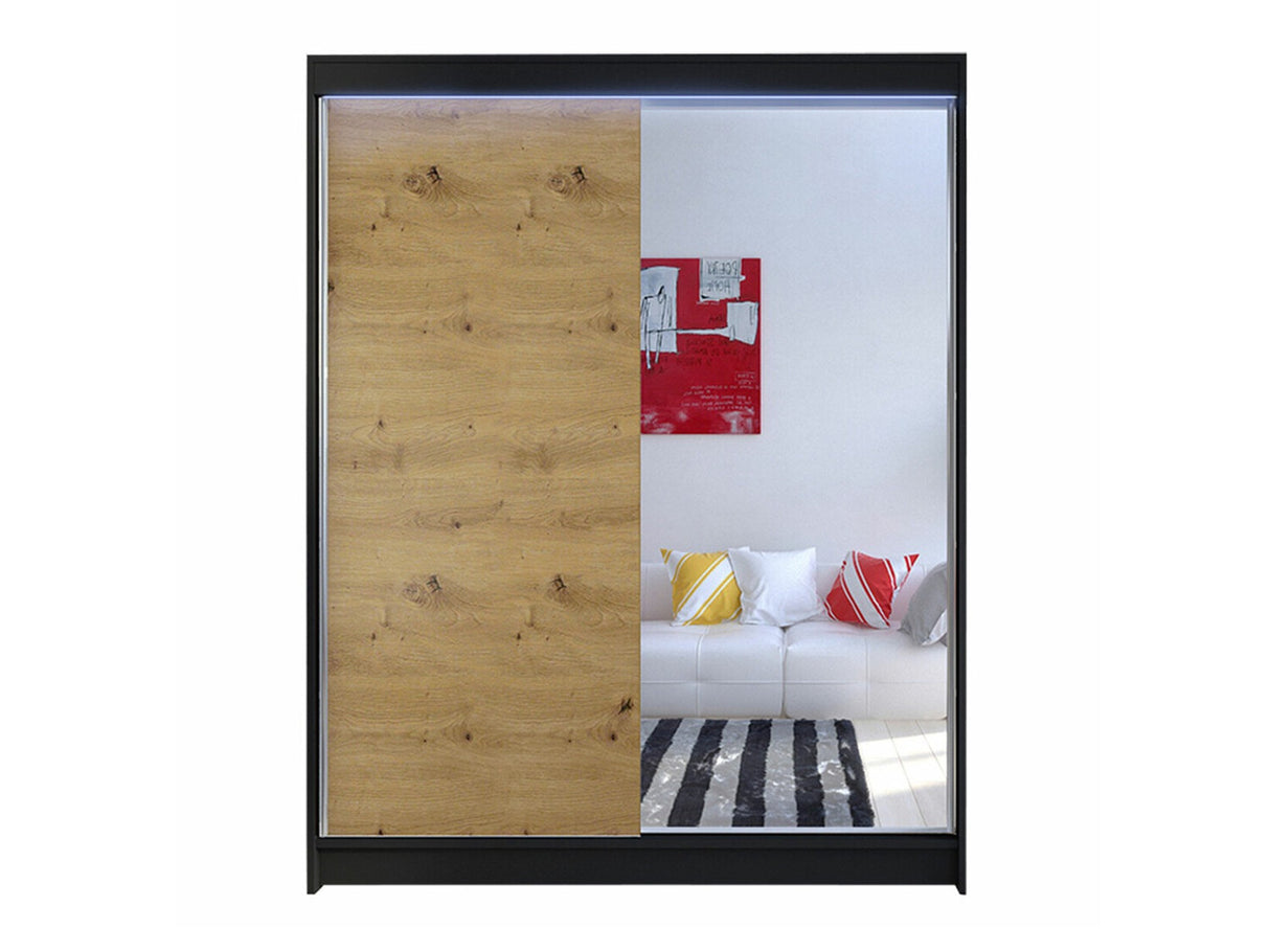 Gardróbszekrény Caminem I (Belgia I), Szín: Fekete + Artisan tölgy, Led világítás: Igen