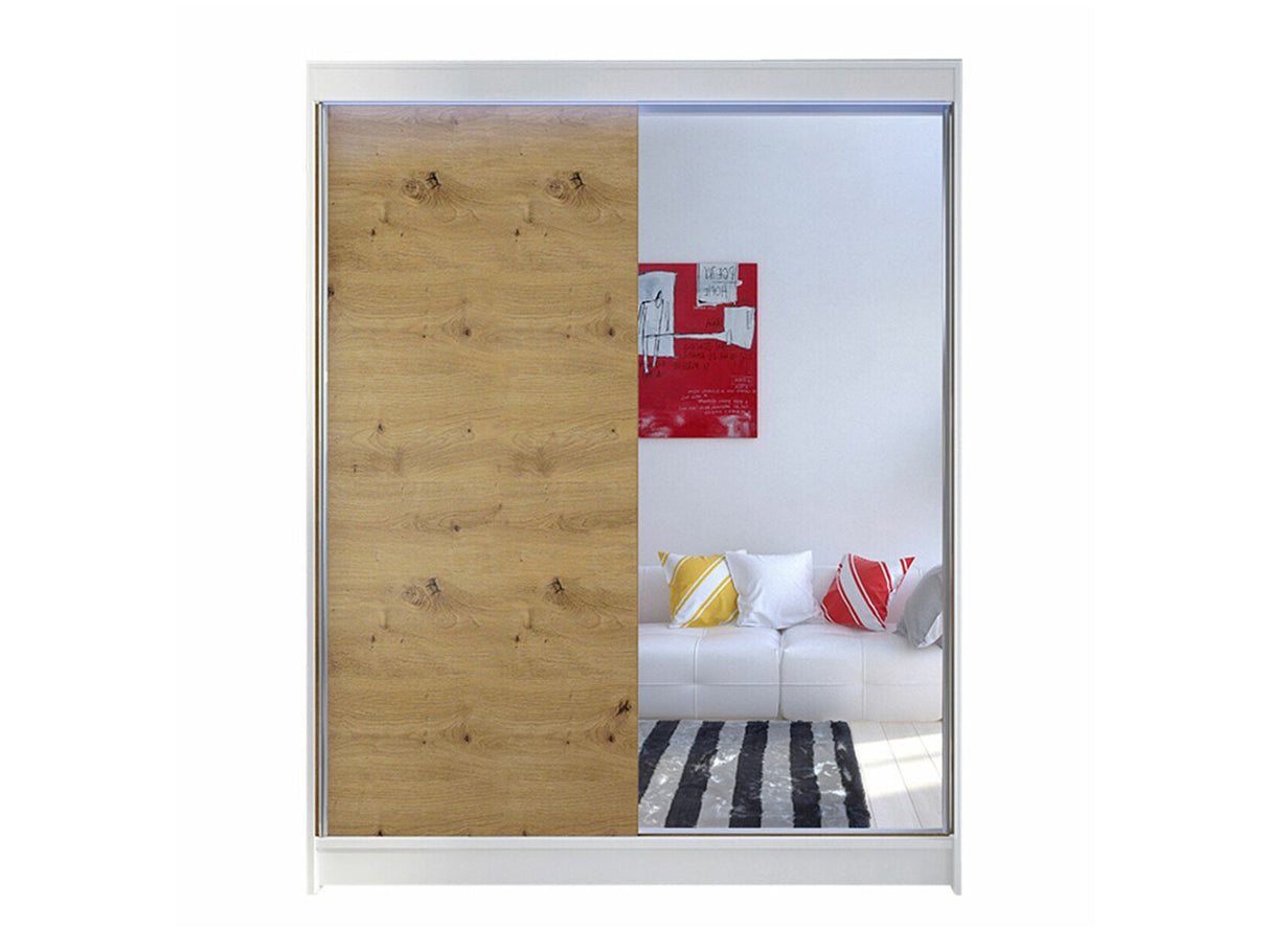 Gardróbszekrény Caminem I (Belgia I), Szín: Fehér + Artisan tölgy, Led világítás: Igen