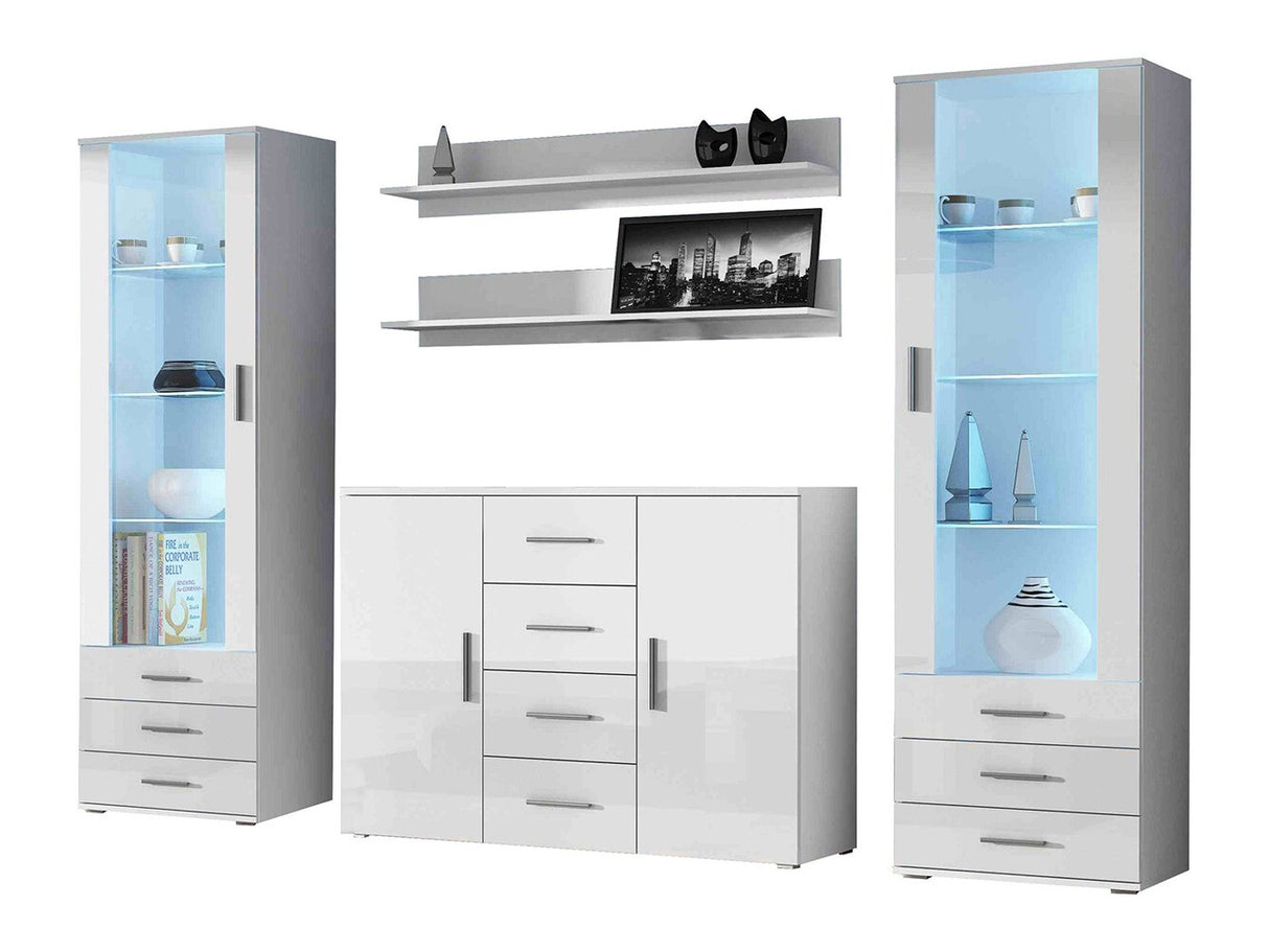 Nappali szett Soho III (Boho III), Szín: Fehér + Fényes fehér, Led világítás: Nem