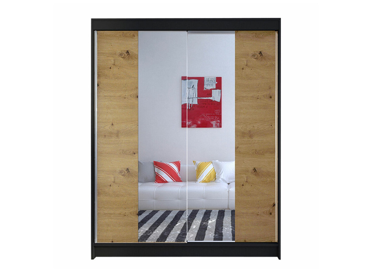 Gardróbszekrény Caminem II (Belgia II), Szín: Fekete + Artisan tölgy, Led világítás: Nem