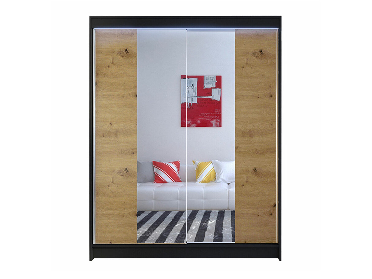 Gardróbszekrény Caminem II (Belgia II), Szín: Fekete + Artisan tölgy, Led világítás: Igen