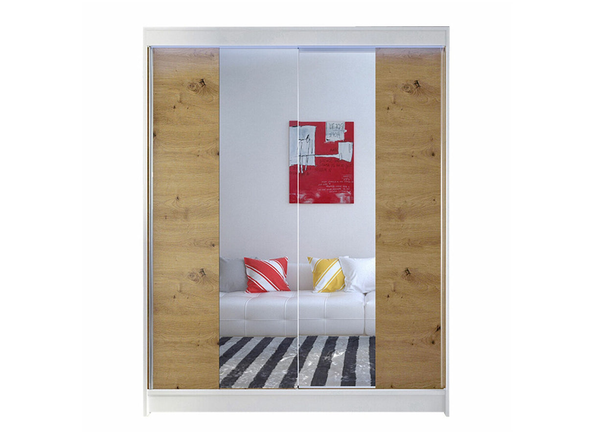 Gardróbszekrény Caminem II (Belgia II), Szín: Fehér + Artisan tölgy, Led világítás: Igen