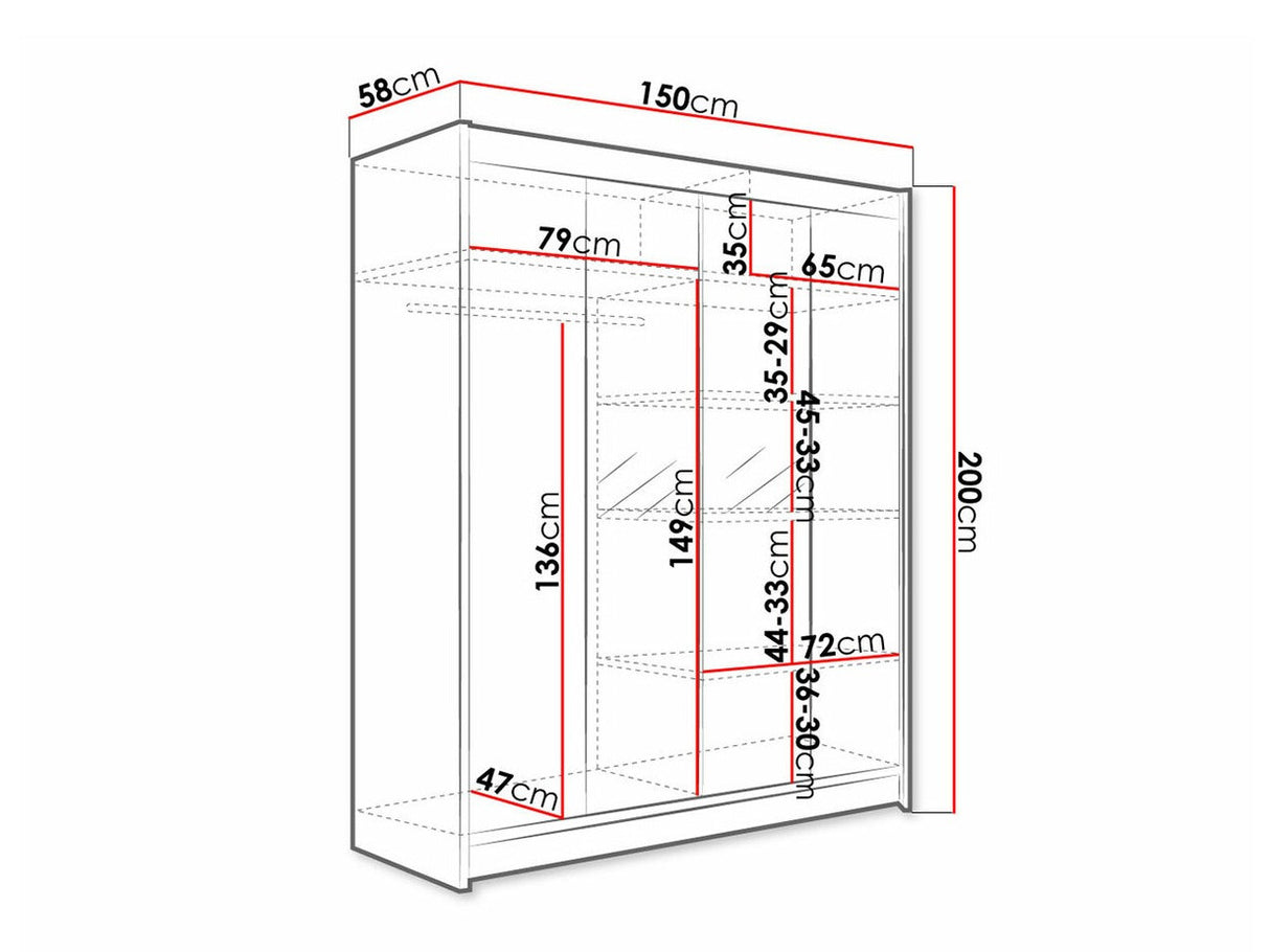 Gardróbszekrény Caminem II (Belgia II), Szín: Fehér + Artisan tölgy, Led világítás: Igen