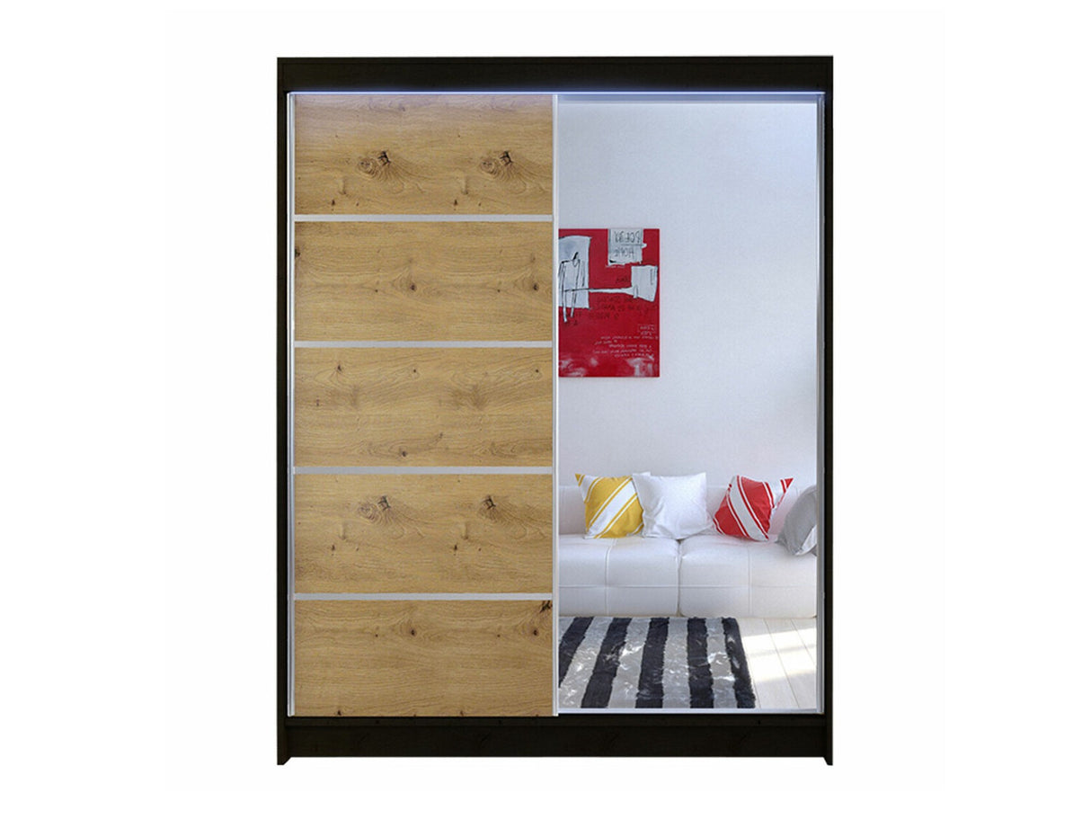 Gardróbszekrény Caminem III (Belgia III), Szín: Fekete + Artisan tölgy, Led világítás: Igen