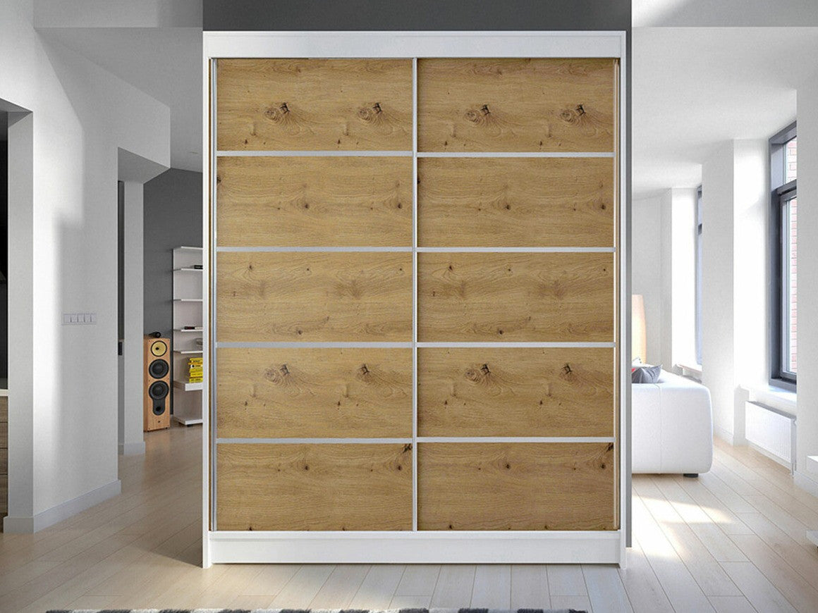 Gardróbszekrény Caminem IV (Belgia IV), Szín: Fehér + Artisan tölgy, Led világítás: Nem