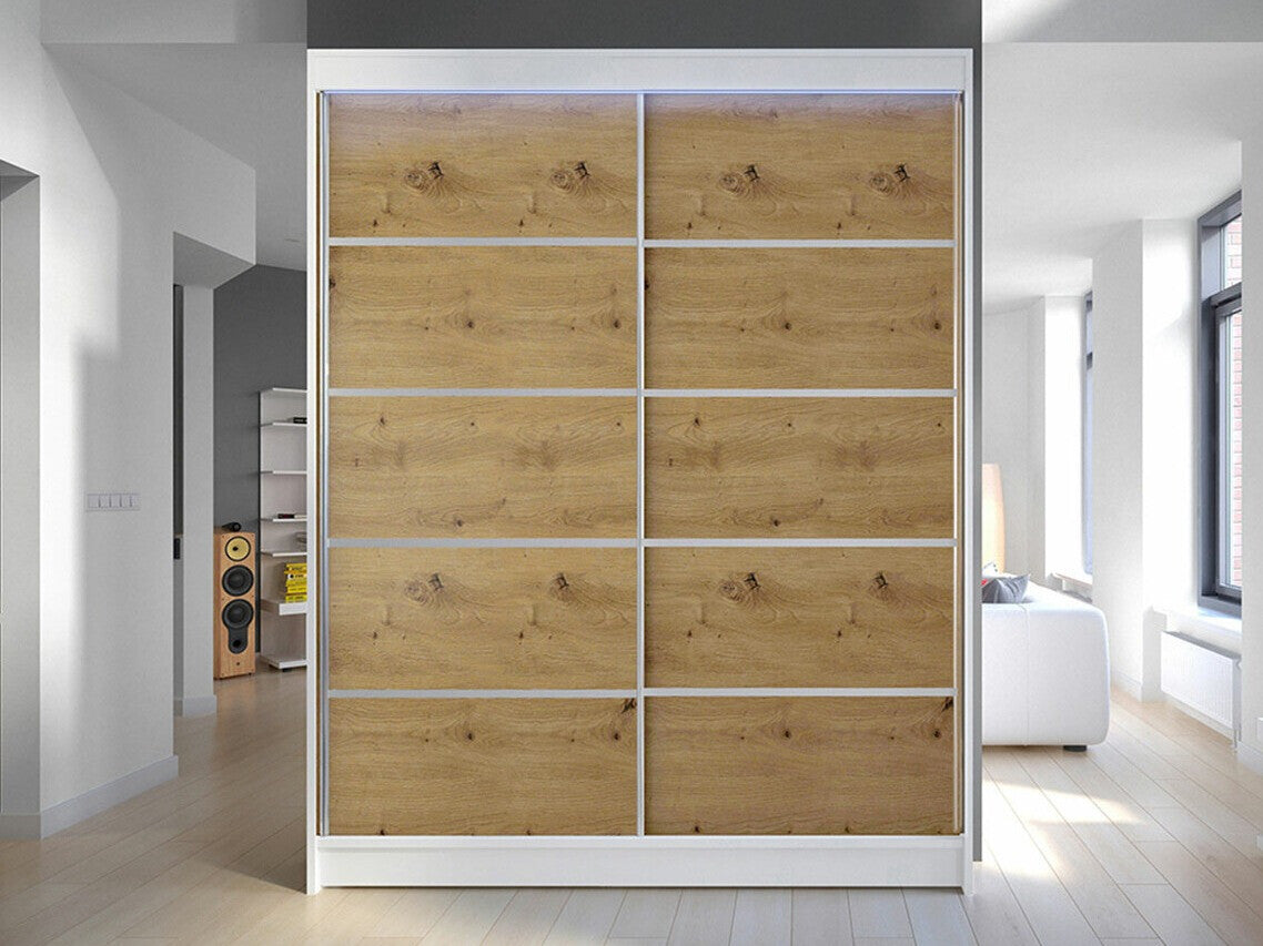 Gardróbszekrény Caminem IV (Belgia IV), Szín: Fehér + Artisan tölgy, Led világítás: Igen