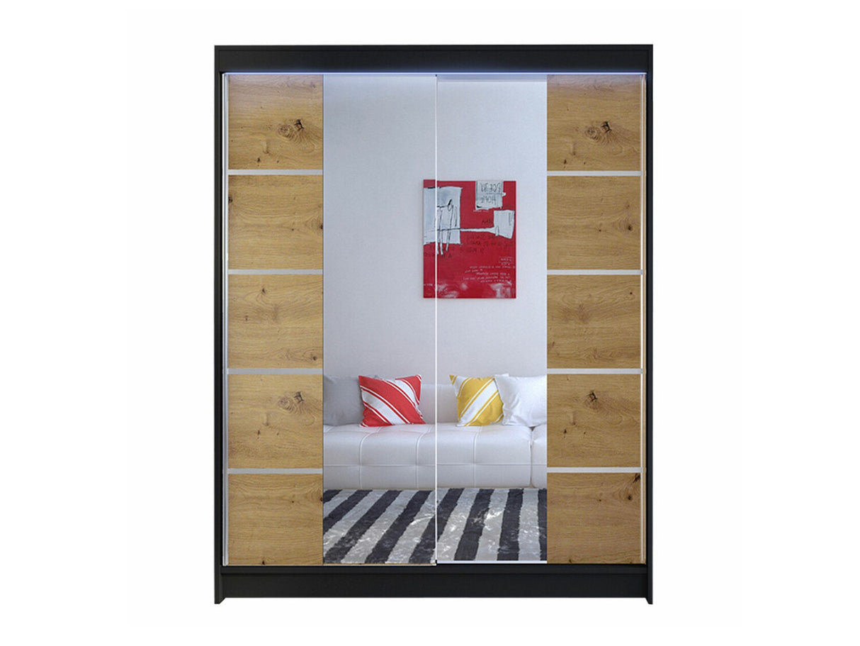 Gardróbszekrény Caminem V (Belgia V), Szín: Fekete + Artisan tölgy, Led világítás: Igen RGB