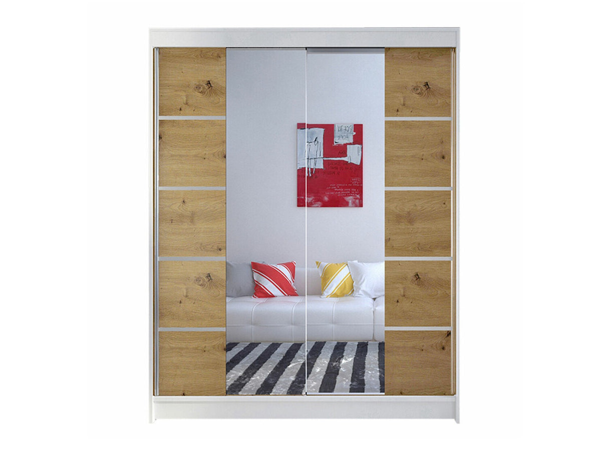 Gardróbszekrény Caminem V (Belgia V), Szín: Fehér + Artisan tölgy, Led világítás: Nem