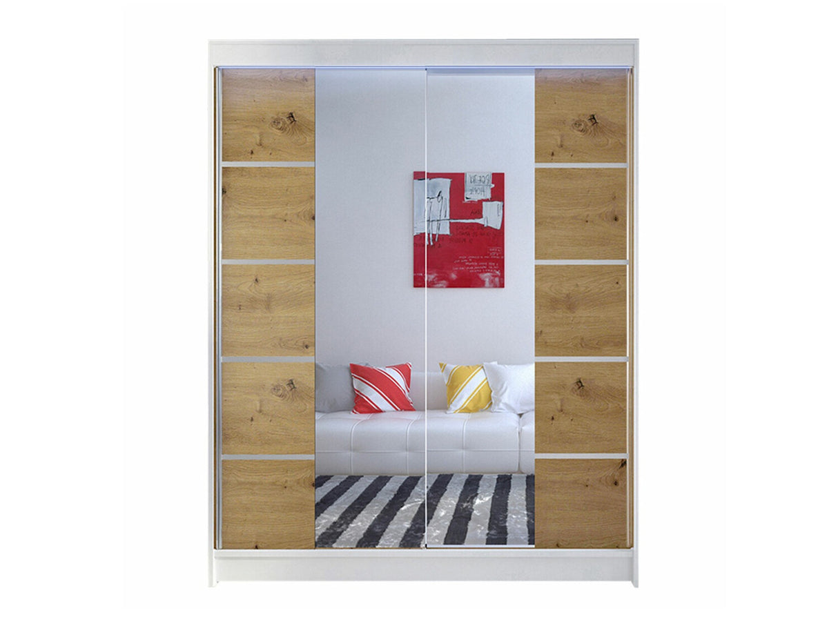 Gardróbszekrény Caminem V (Belgia V), Szín: Fehér + Artisan tölgy, Led világítás: Igen RGB