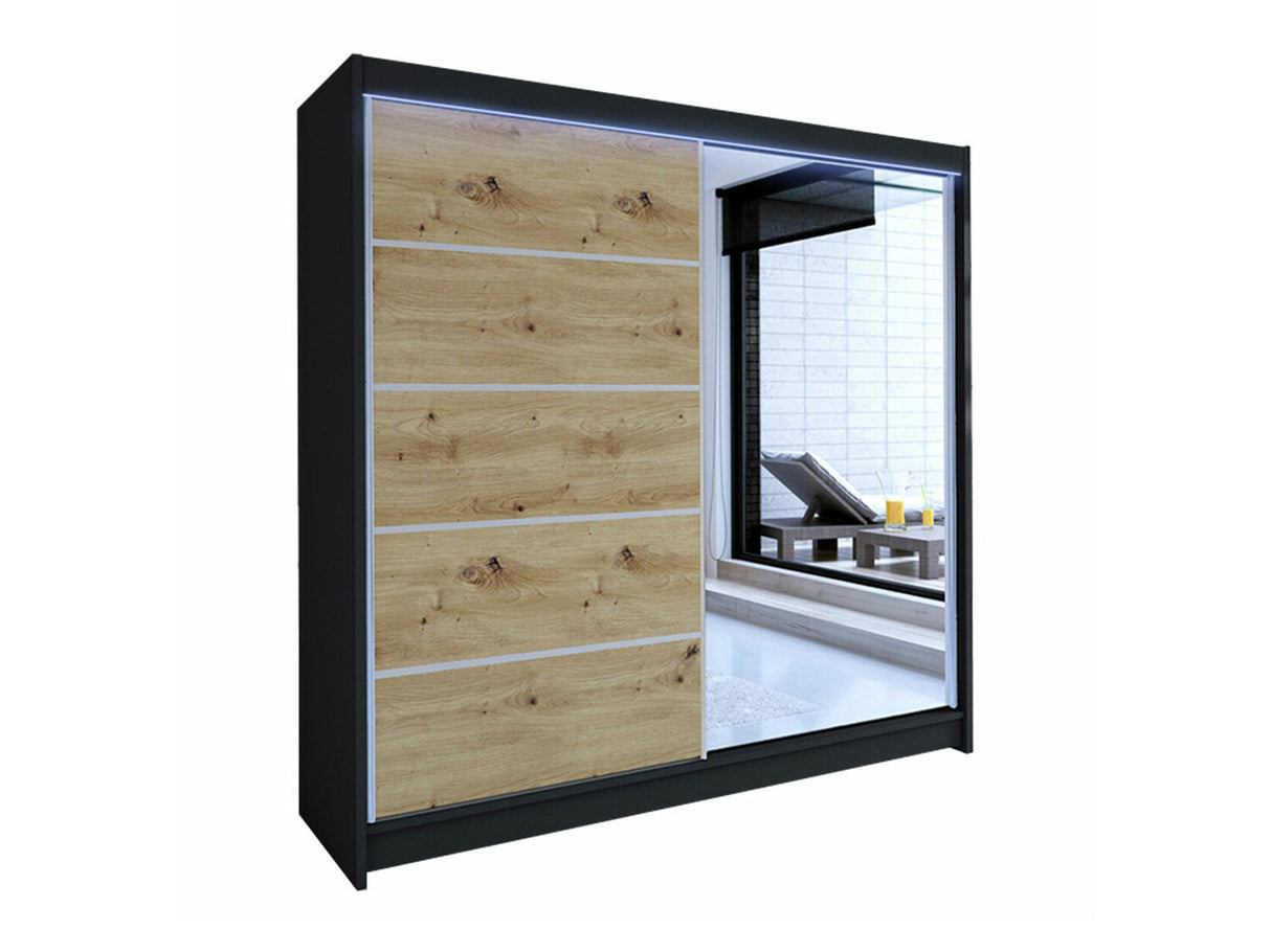 Gardróbszekrény Talin III (Bárasztalr III), Szín: Fekete + Artisan tölgy, Led világítás: Igen
