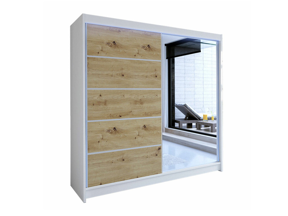 Gardróbszekrény Talin III (Bárasztalr III), Szín: Fehér + Artisan tölgy, Led világítás: Igen