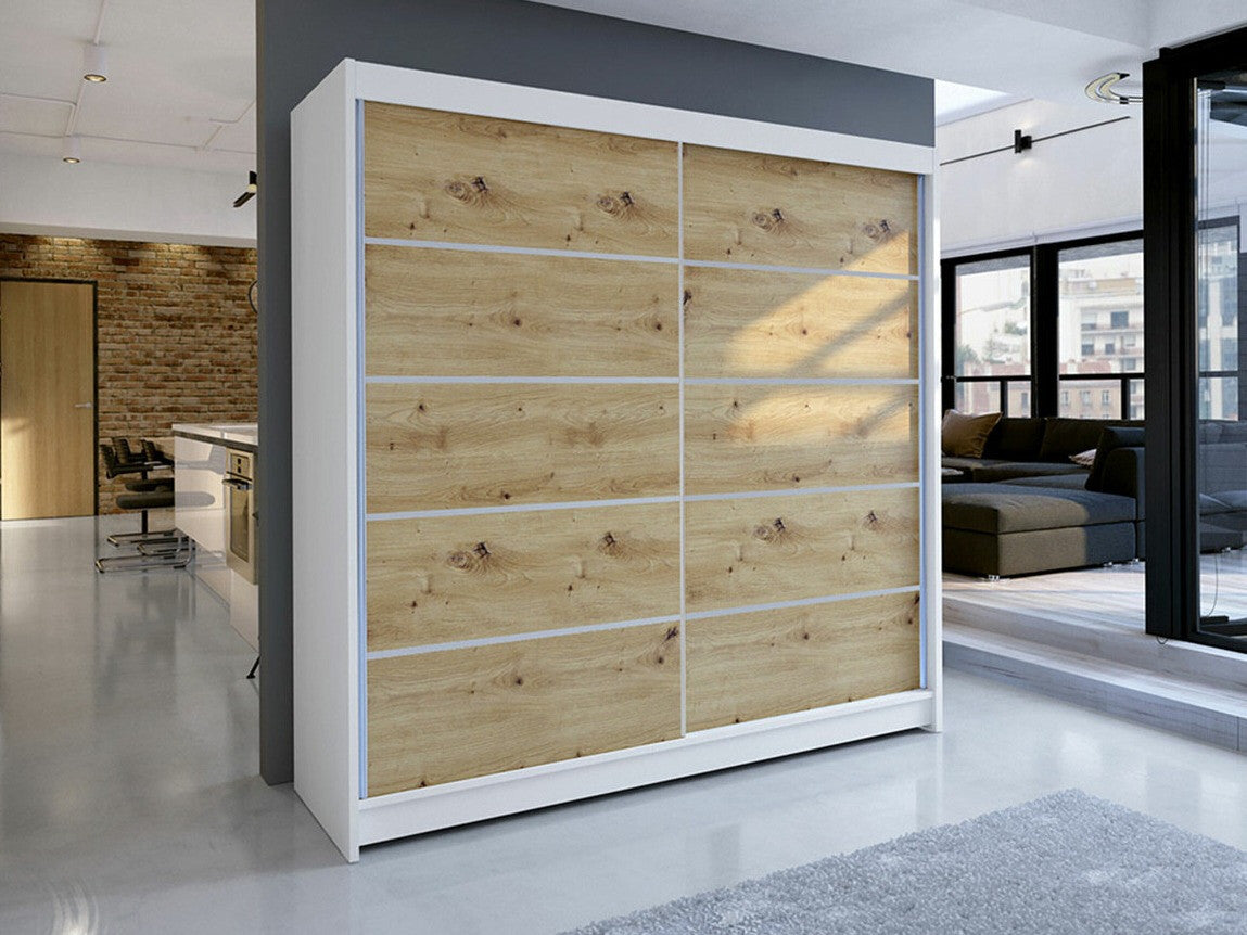 Gardróbszekrény Talin IV (Bárasztalr IV), Szín: Fehér + Artisan tölgy, Led világítás: Nem