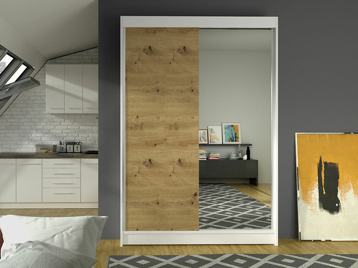 Gardróbszekrény Linem I (Parys I), Szín: Fehér + Artisan tölgy, Led világítás: Nem